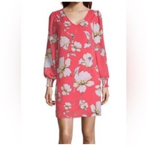 WorthingtonPink Floral Print Dress Small V Neck- New